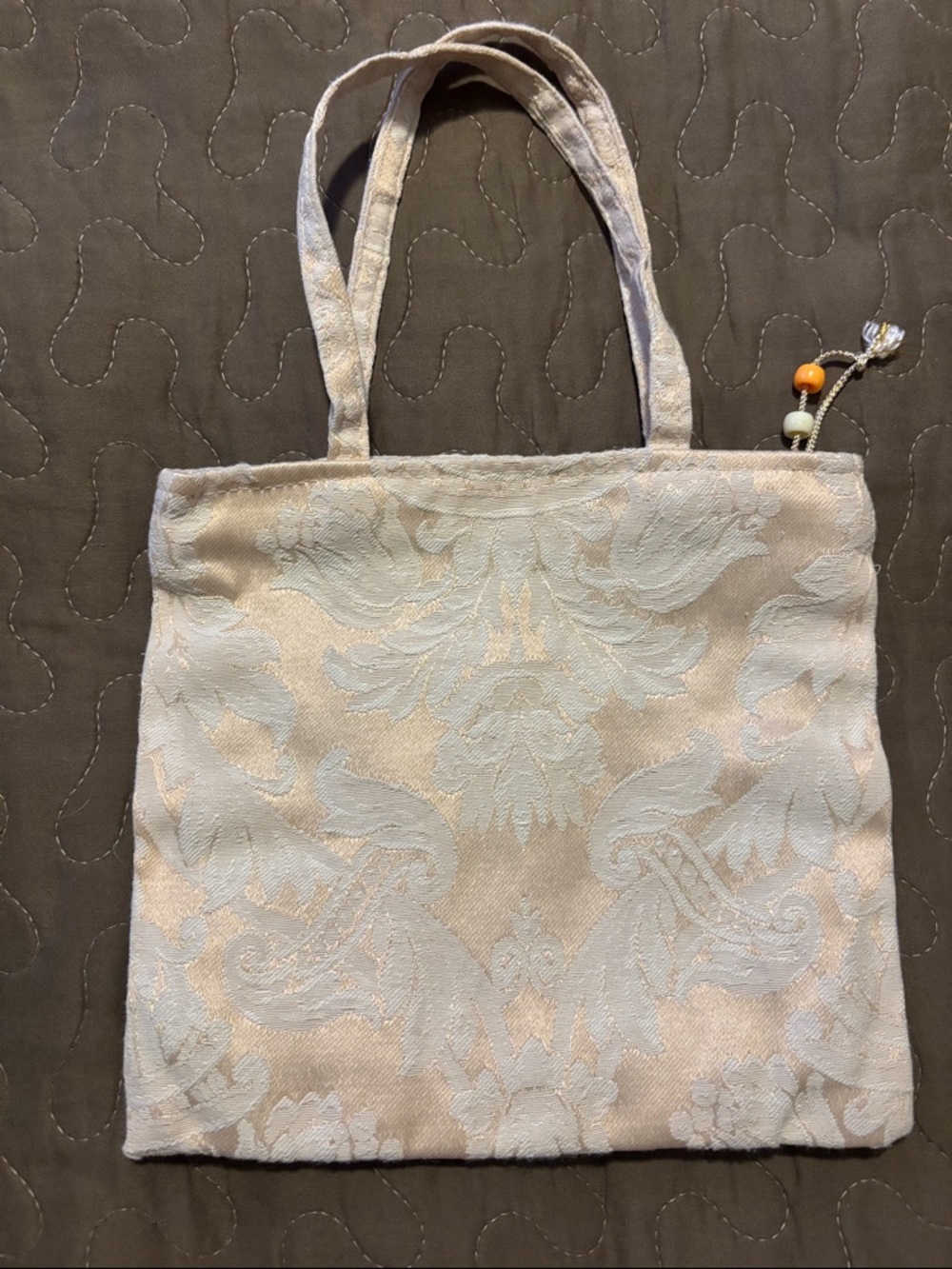 Elegant Cream Brocade Tote Bag
